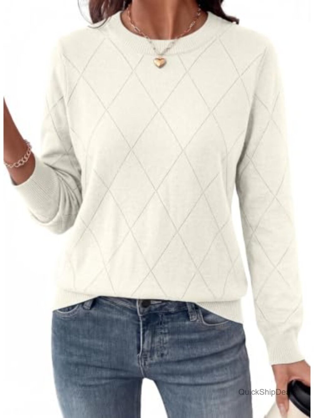 Dokotoo Women's Long Sleeve Crewneck Diamond Hollow Out Lightweight Pullover